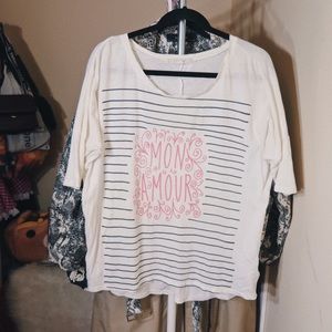Mon Amour Striped Graphic Tee.